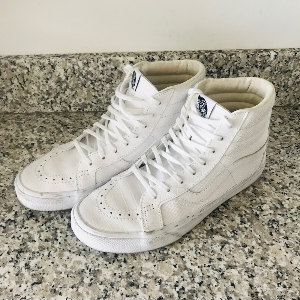 White Leather High Top Vans